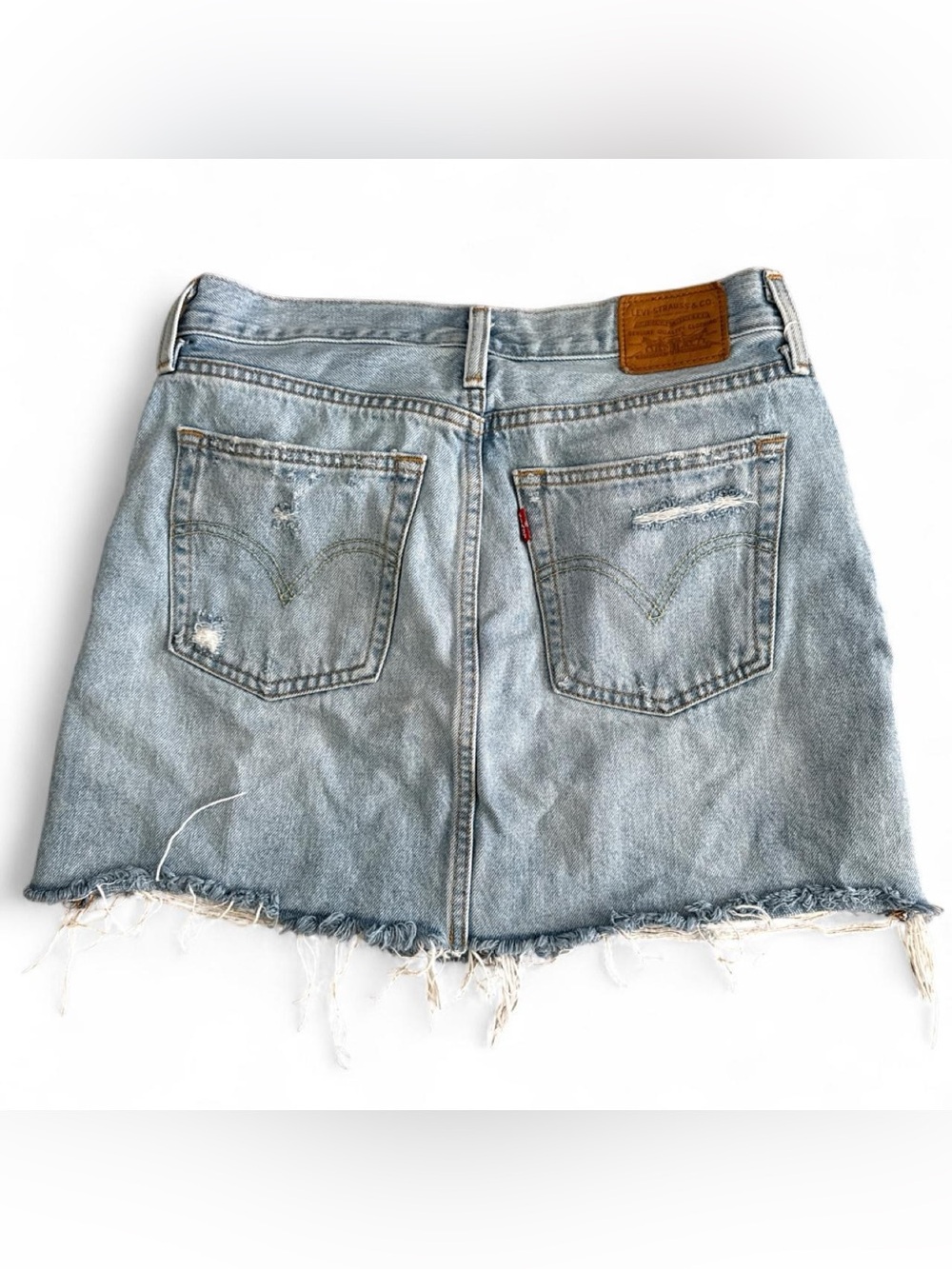 Levi's Light Blue Distressed Denim Mini Skirt with Frayed Hem